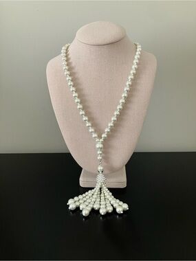 Talbots Elegant White Pearl Tassel Necklace - Women Jewelry